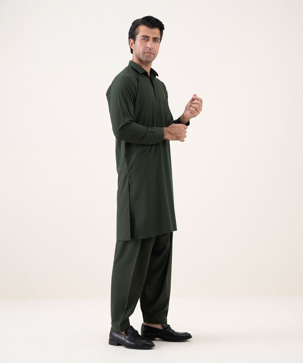 Men's Viscose Plain Green Kameez Shalwar