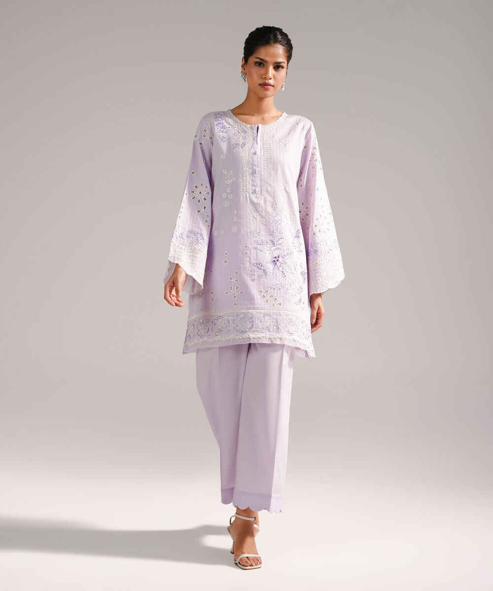 Women's RTW Dobby Embroidered Lilac 2 Piece Suit