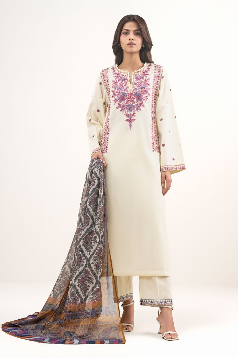 3 Piece - Embroidered Dobby Suit