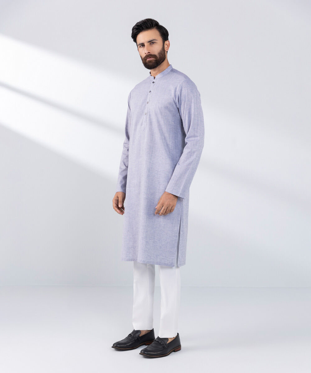 Men's Stitched Blue Cotton Kurta