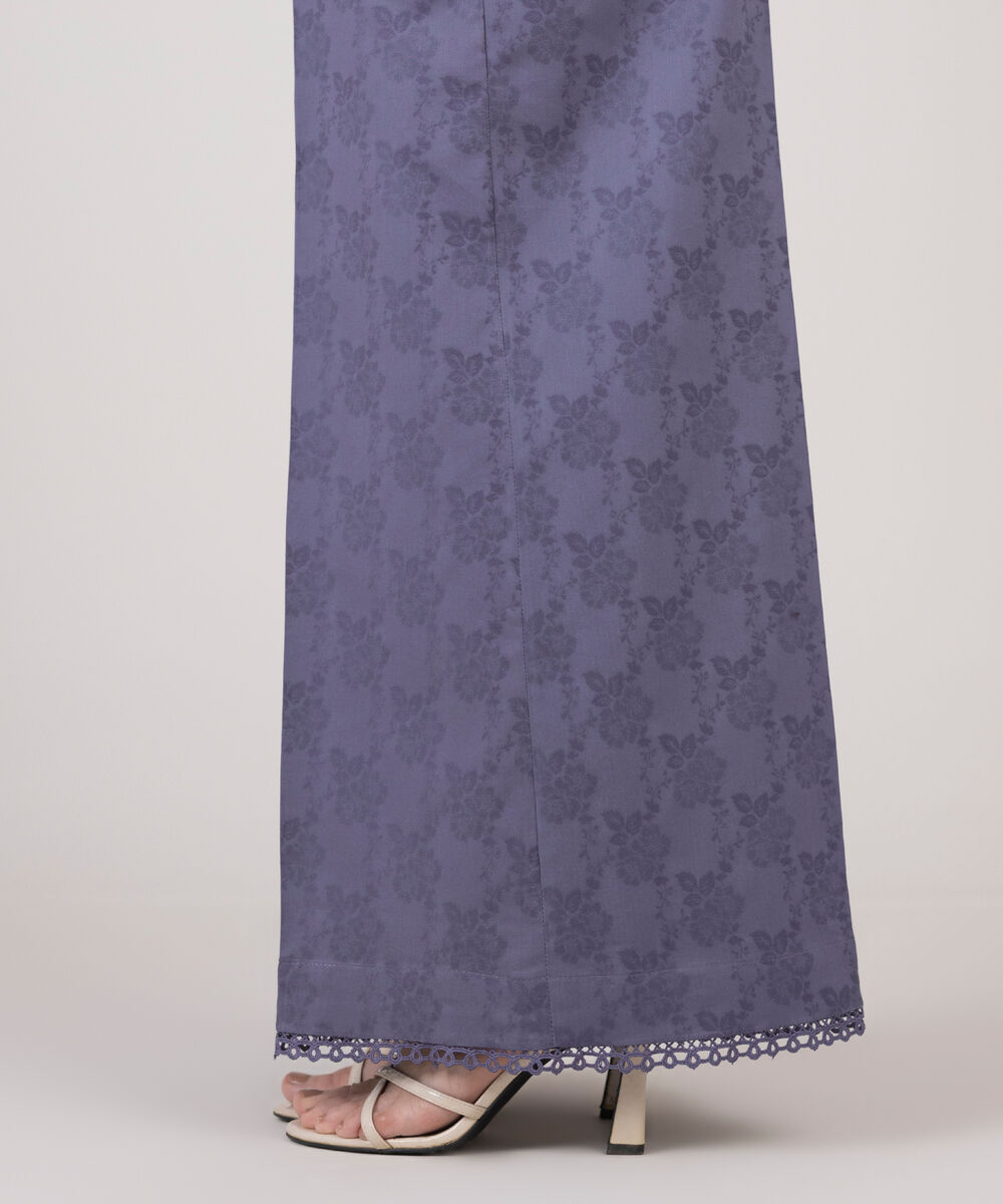 Women's RTW Cotton Jacquard Purple Solid Flared Pants