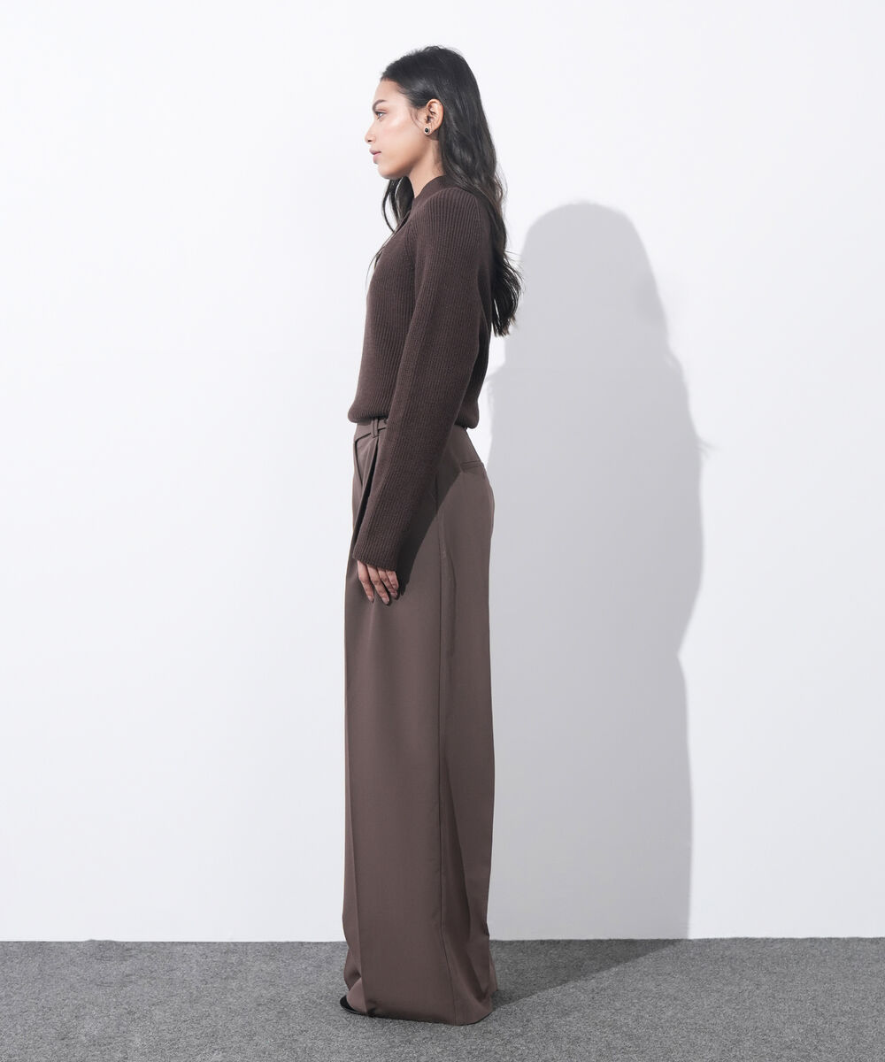 Women's Western Wear Brown Pleated Wide Leg Trousers