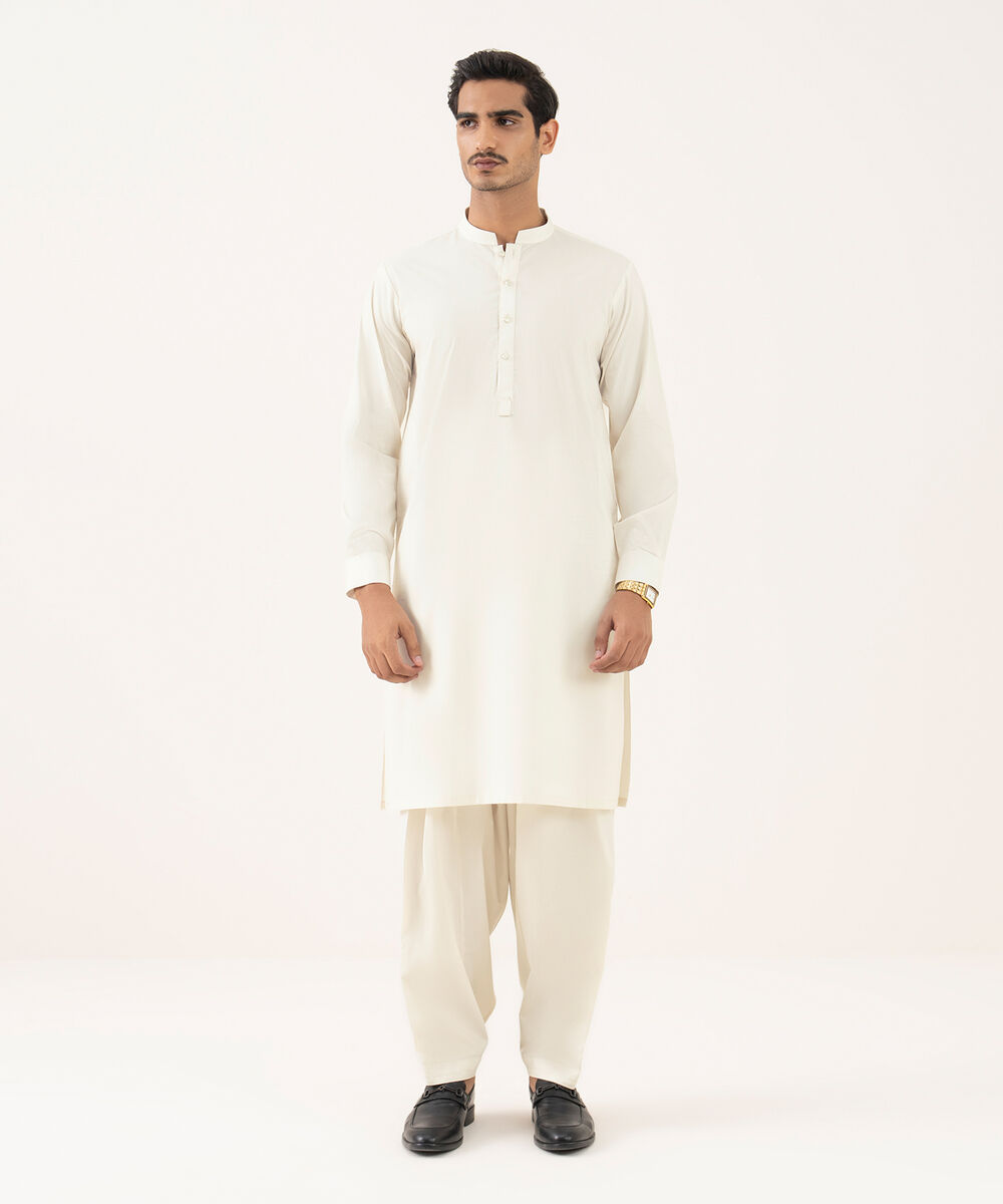 Men's Falak Embroidered Light Khaki Kurta Shalwar