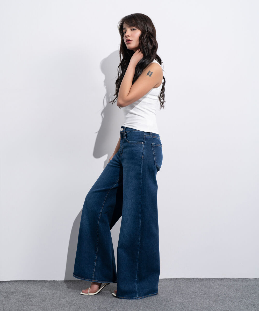 Women's Western Dark Blue Wash High Rise Wide Leg Jeans