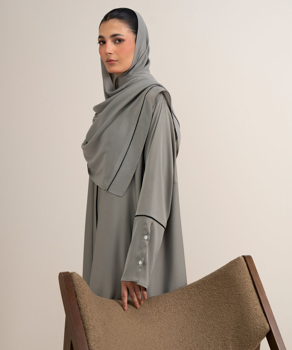 Women's Grey Regular Abaya Set