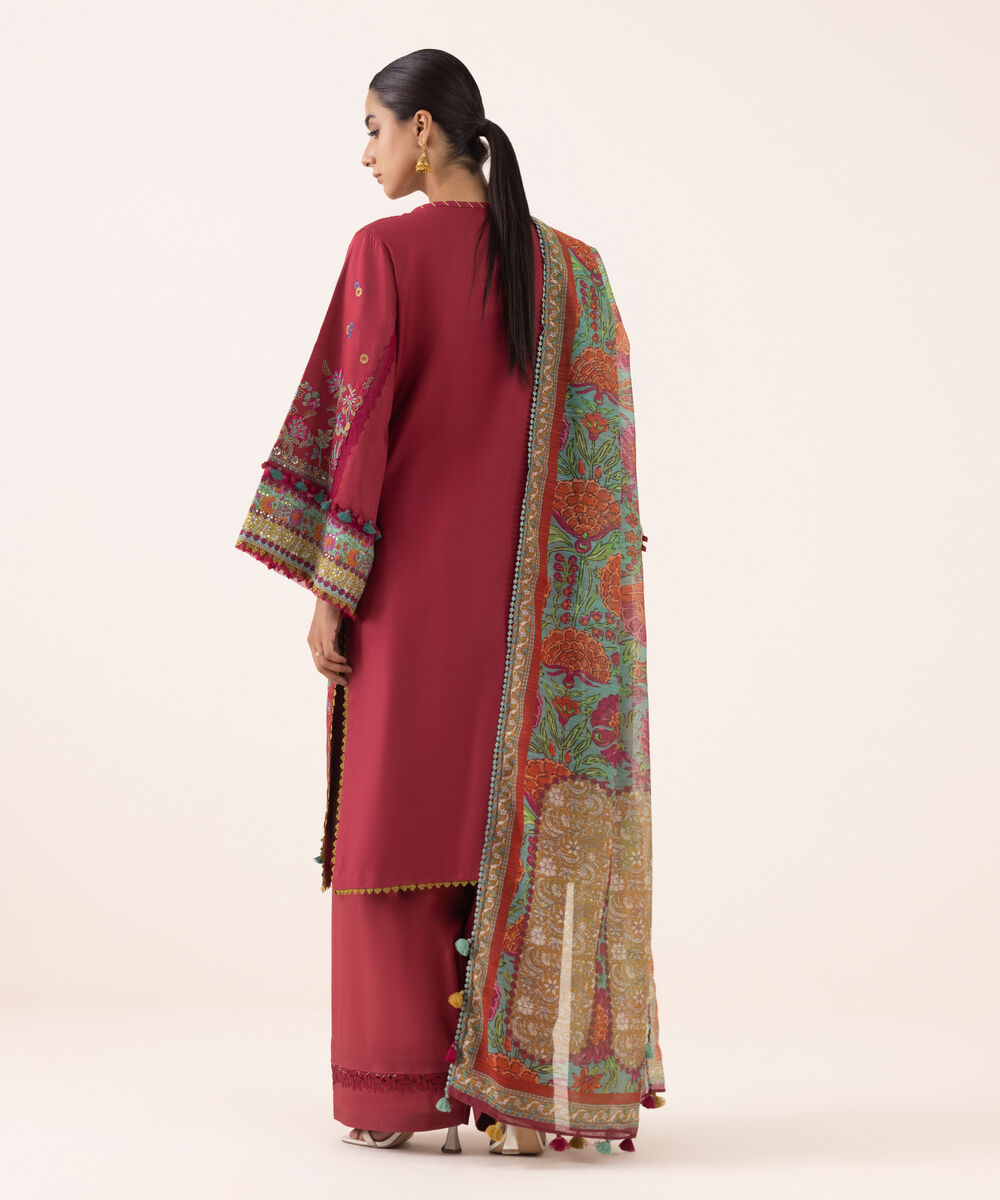 Women's Unstitched Light Cotton Satin Dyed Three Piece Suit