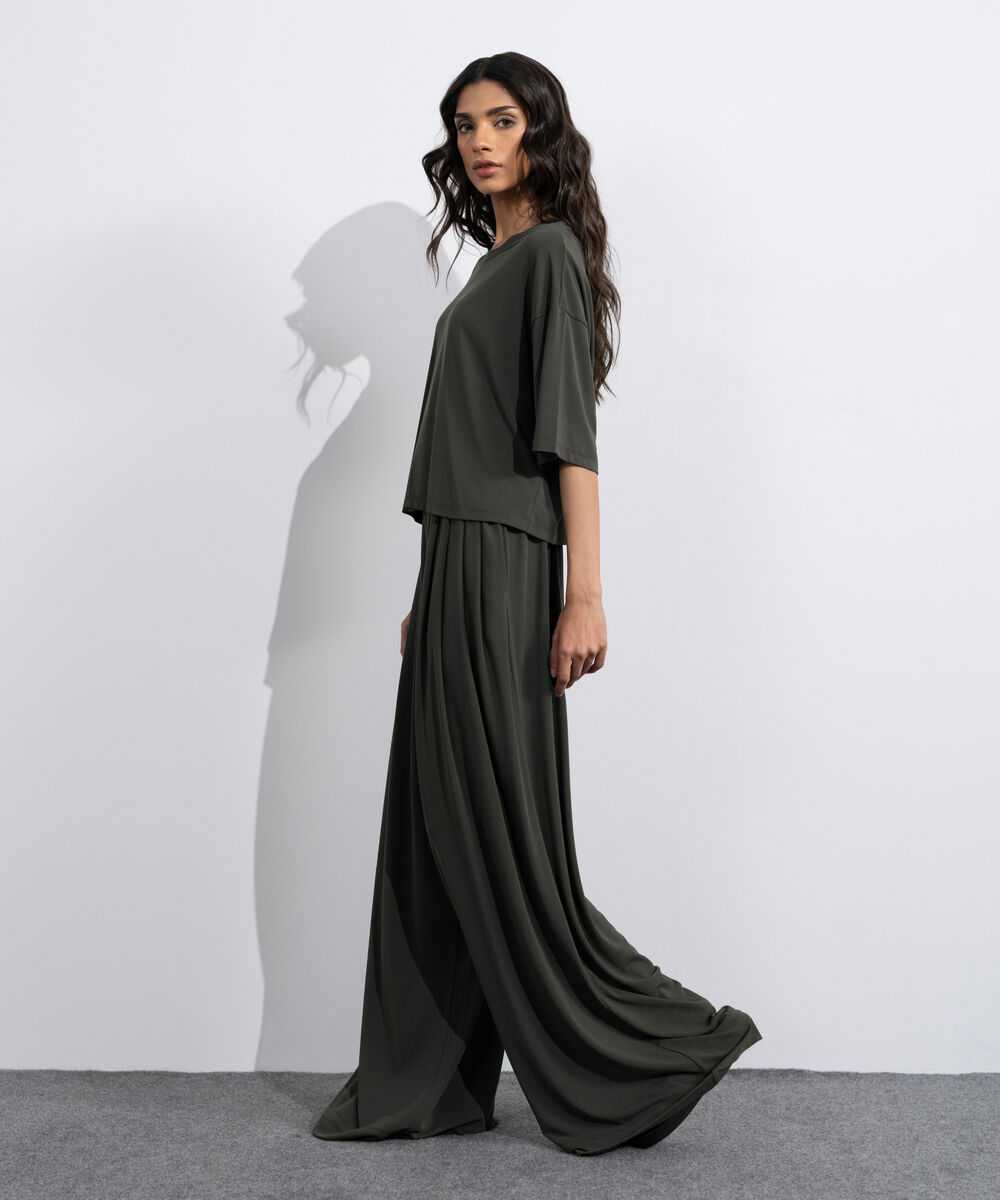Women's Grey Flowing Pleated Trouser