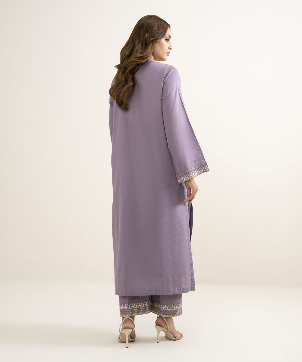 Women's RTW Dobby Embroidered Lilac A-Line Shirt