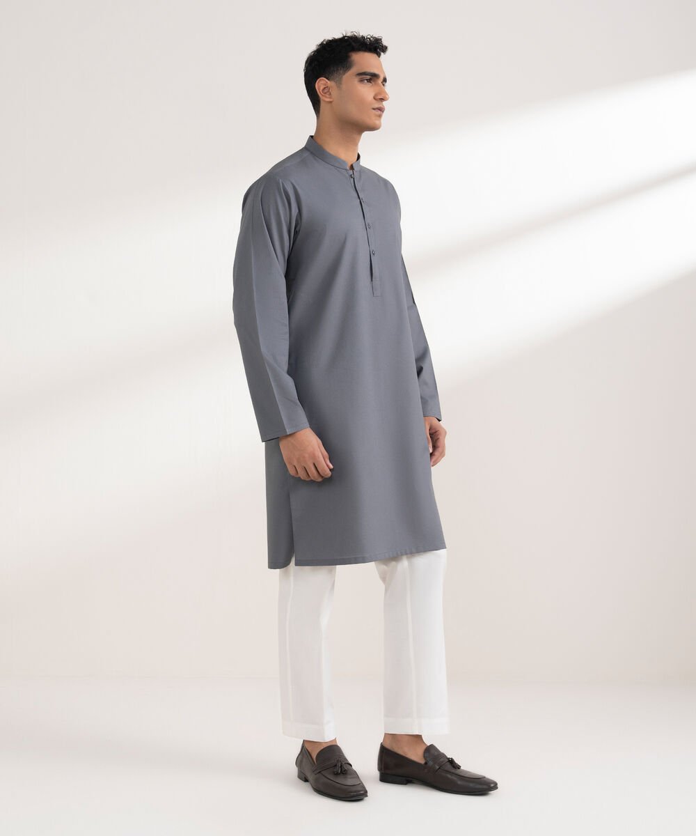 Men's Stitched Cotton Dobby Grey Kurta