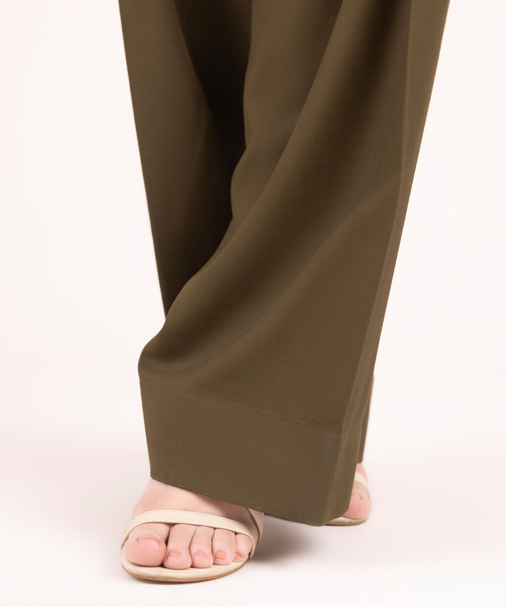 Women's RTW Textured Viscose Solid Green Farshi Shalwar