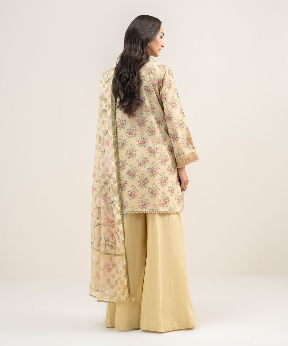 Women's RTW Zari Lawn Embroidered Yellow 3 Piece Suit