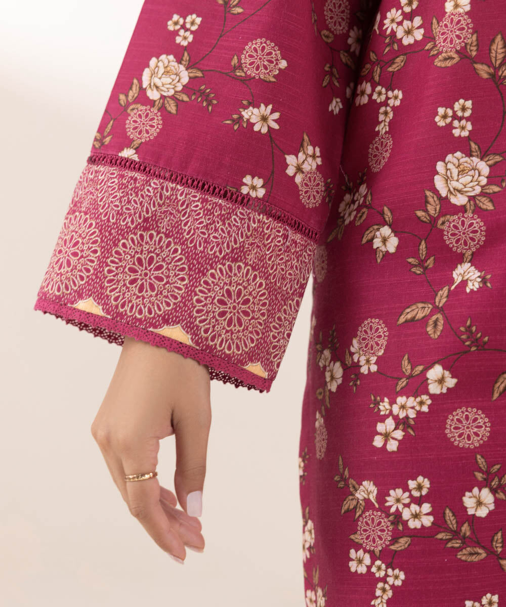 Woman - Pink Printed Khaddar Shirt