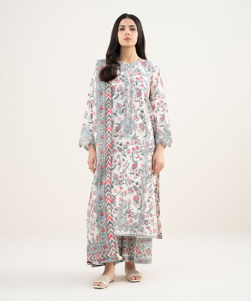 Lawn Printed White Dupatta