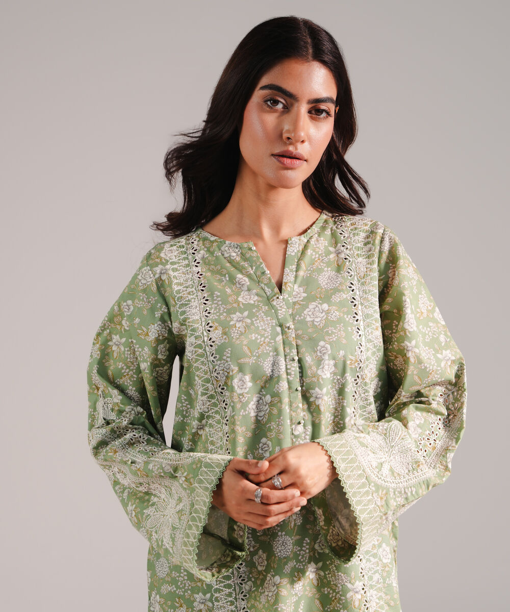 Women's RTW Lawn Embroidered Green 2 Piece Suit