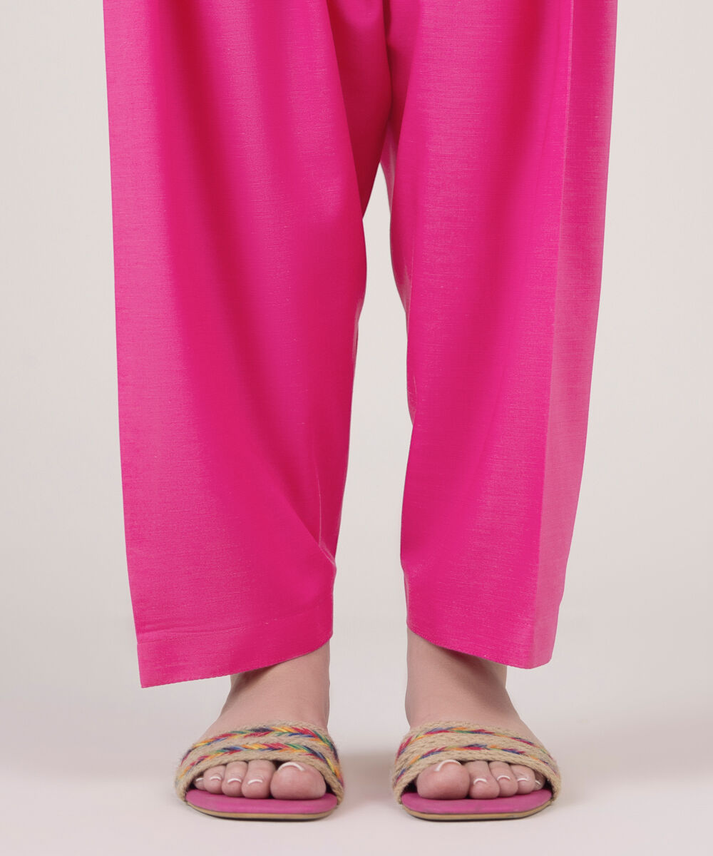 Women's RTW Cotton Viscose Pink Solid Shalwar