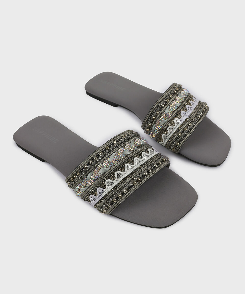 Woman - Grey Grey Embellished Flats