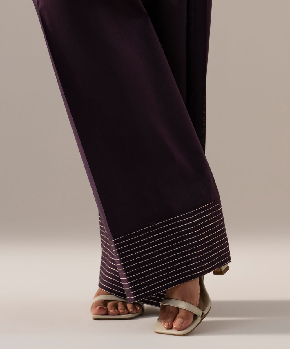Women's RTW Cross Hatch Solid Purple Farshi Shalwar
