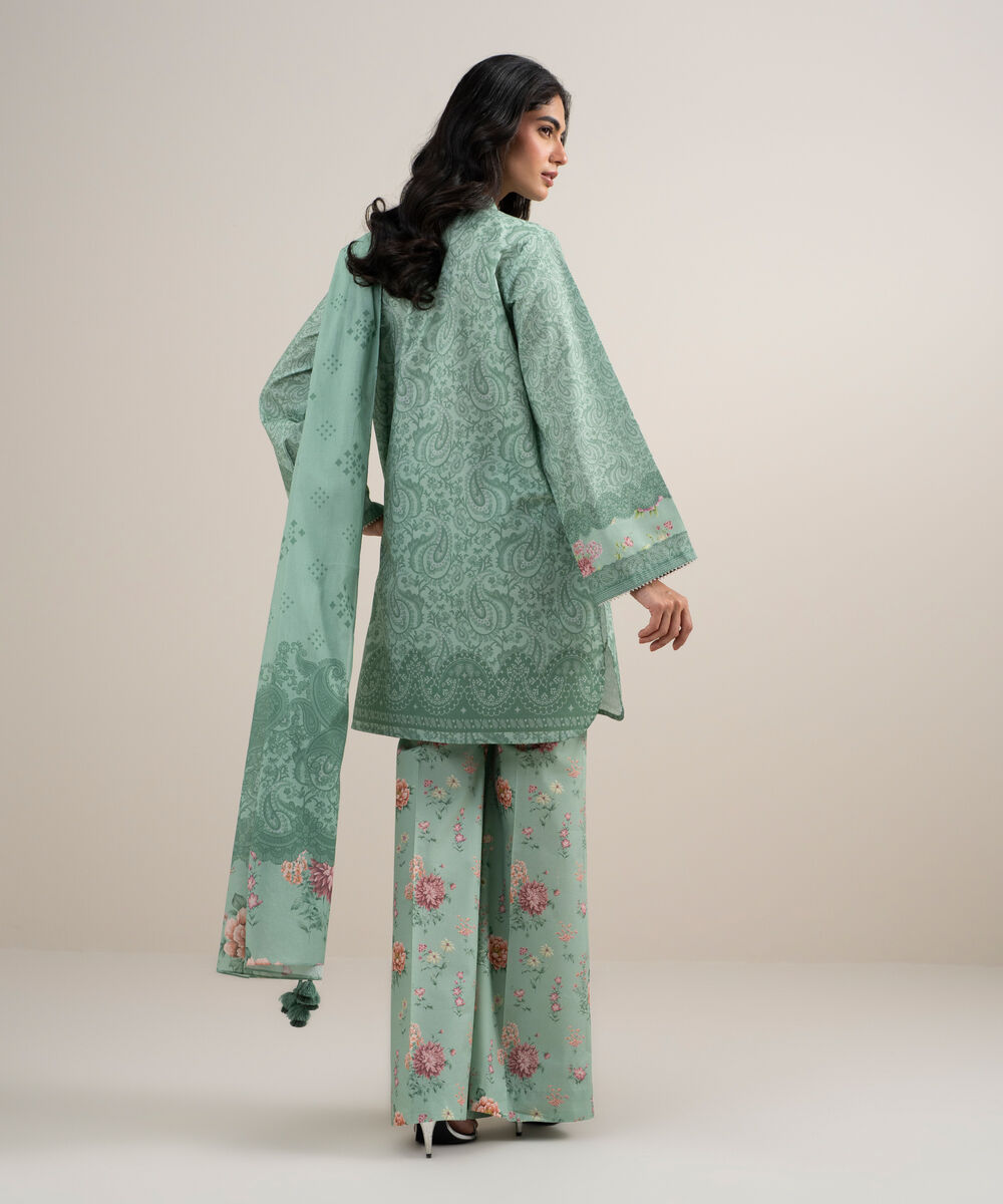 Women's Unstitched Lawn Embroidered Aqua Green 3 Piece Suit