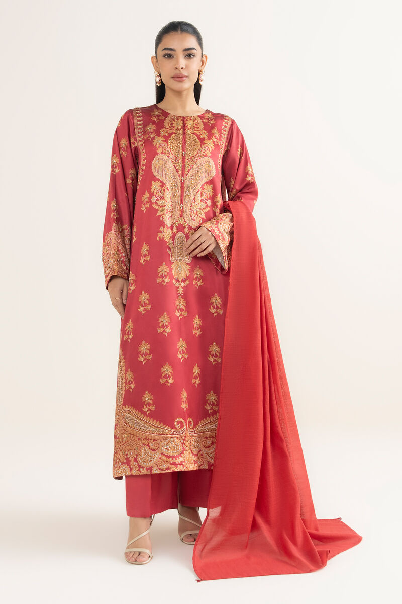 3 Piece - Embroidered Silk Suit