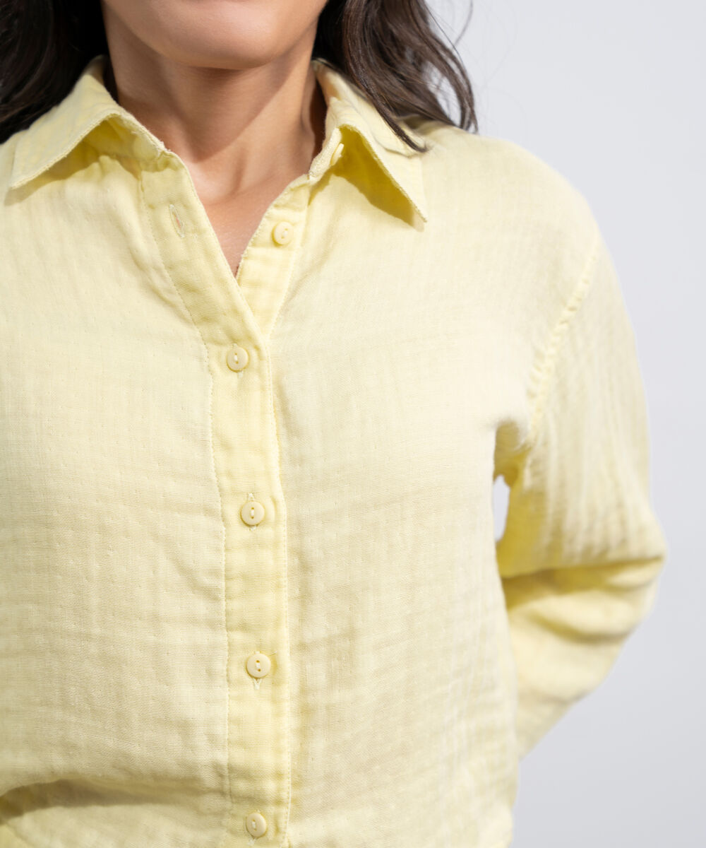 Women's Western Butter yellow Short Body Cotton Muslin Shirt