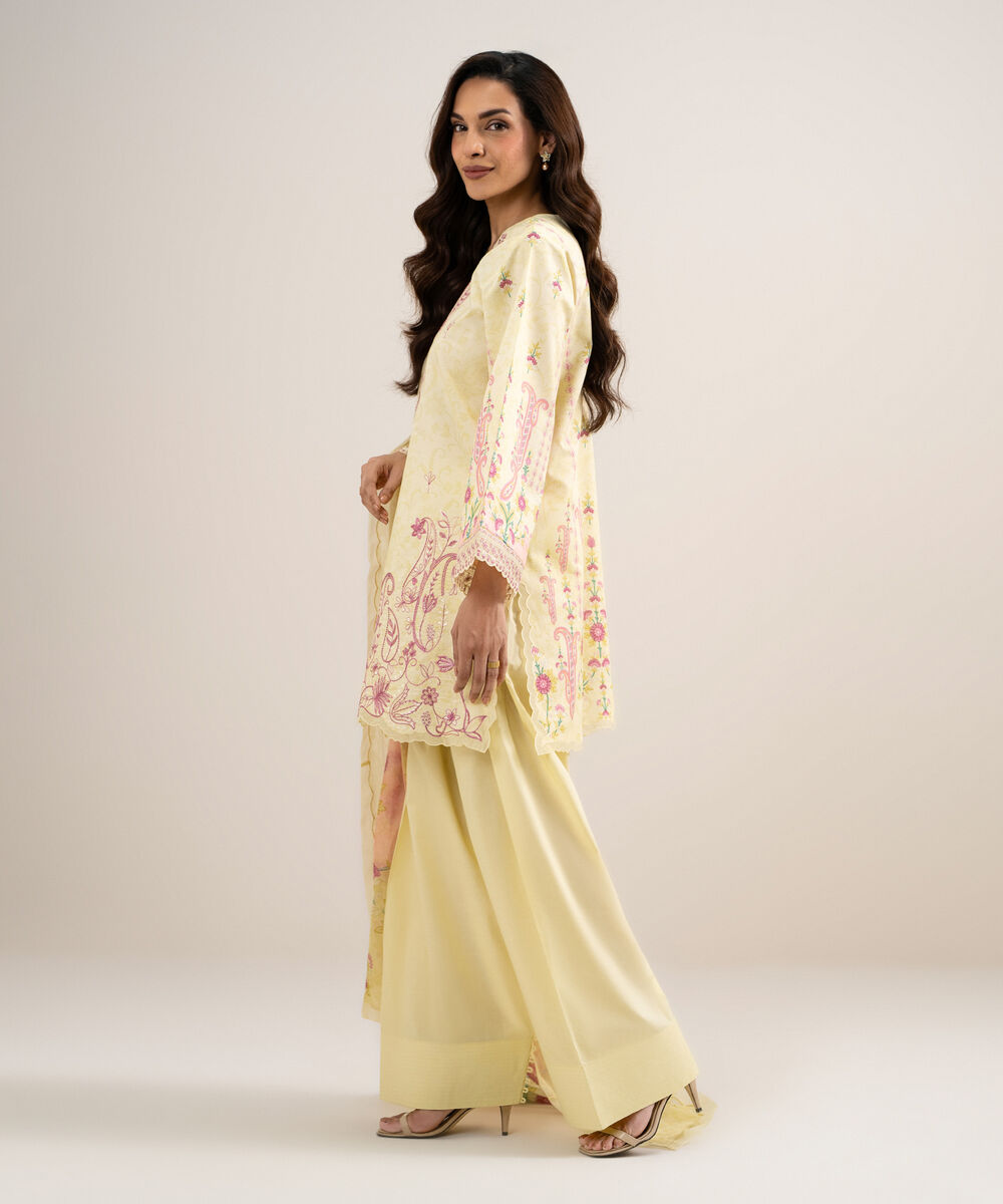 Women's Unstitched Lawn Embroidered Yellow