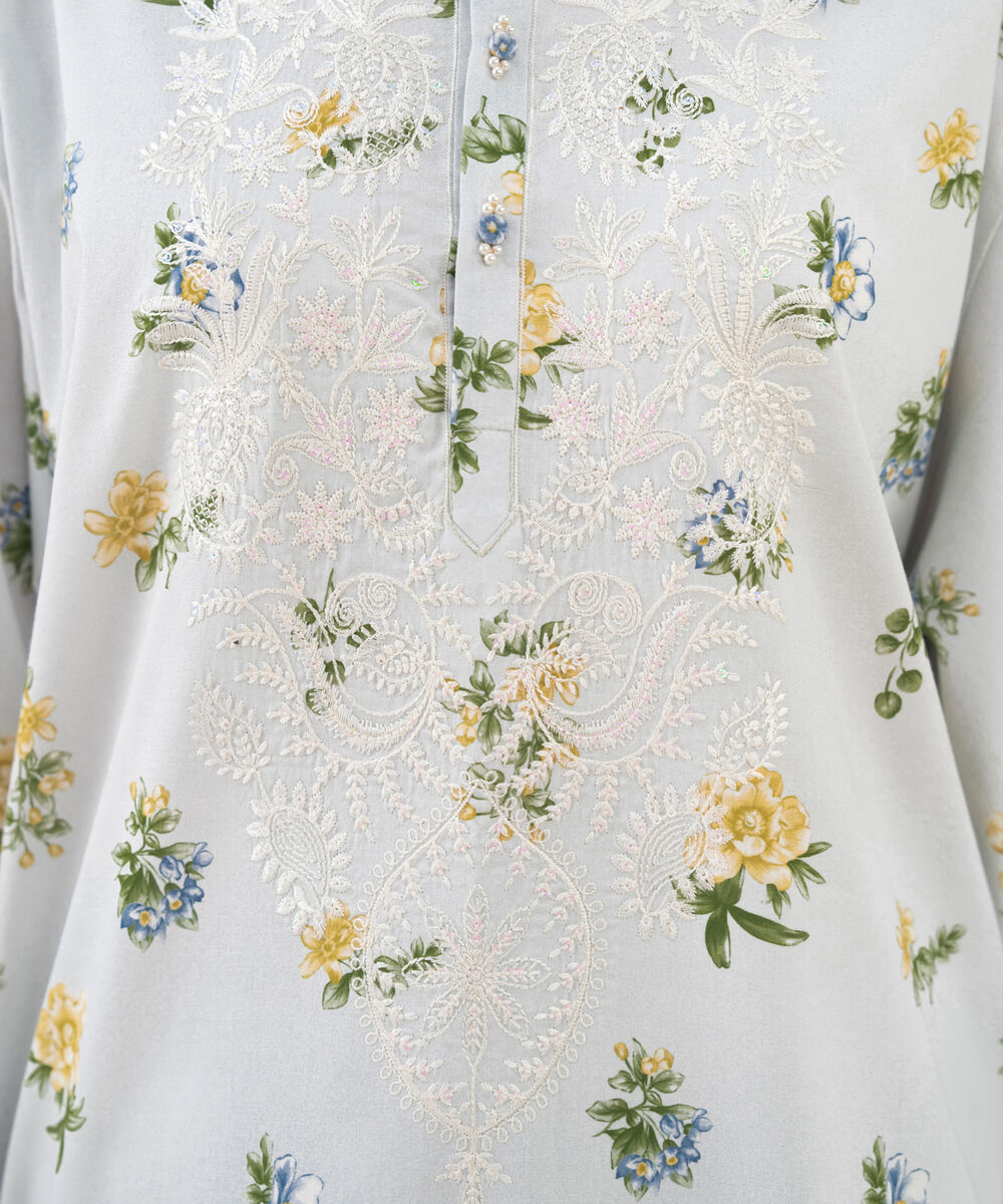 Women's Unstitched Lawn Embroidered Grey 3 Piece Suit