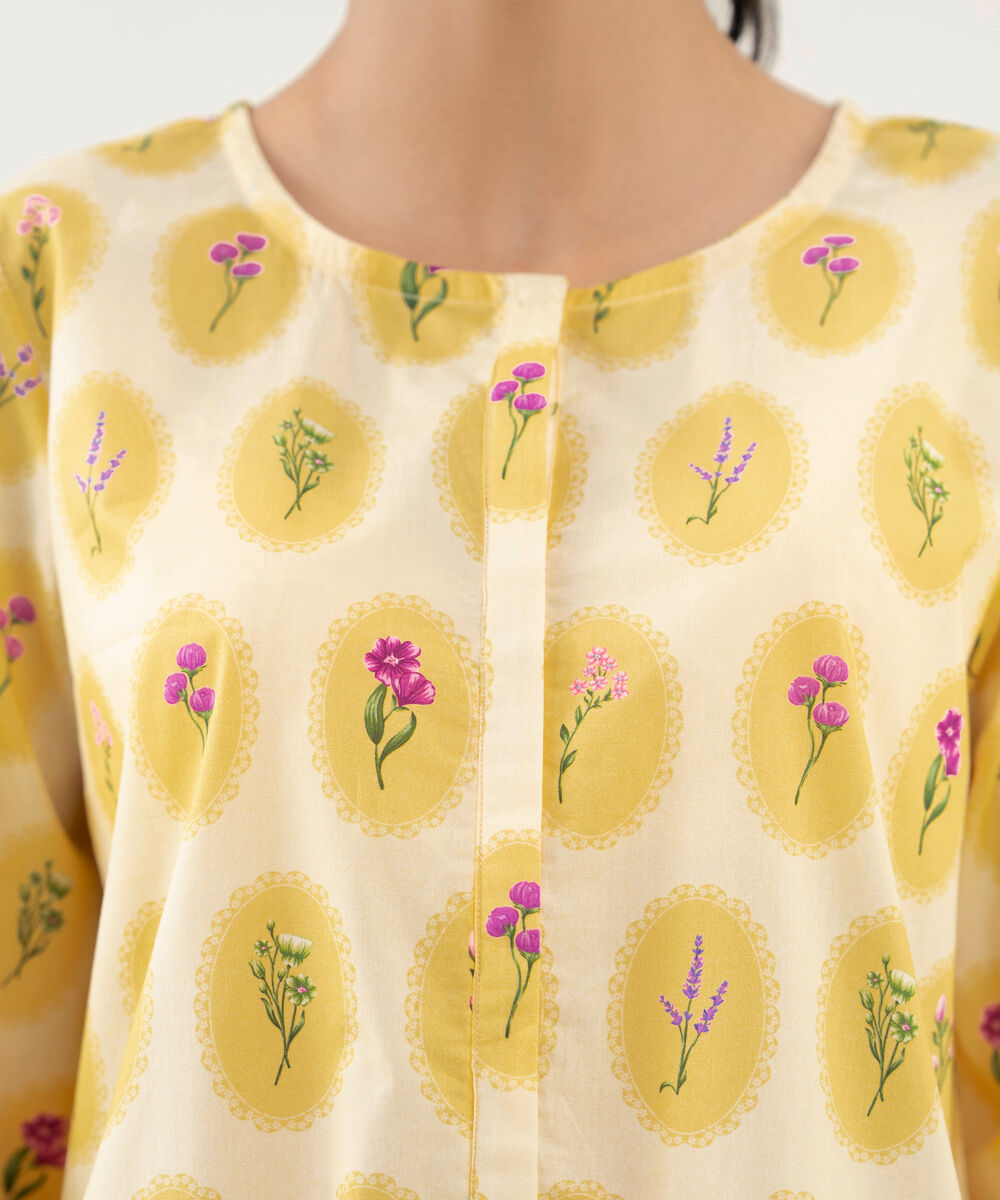Women's RTW Cambric Printed Yellow Straight Shirt