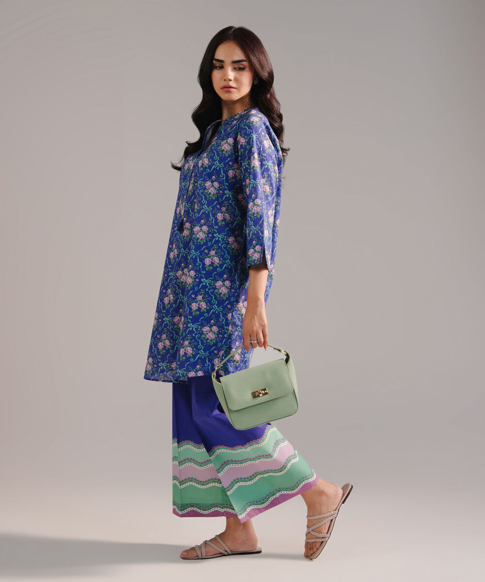 Women's RTW Crosshatch Printed Dark Blue Straight Shirt