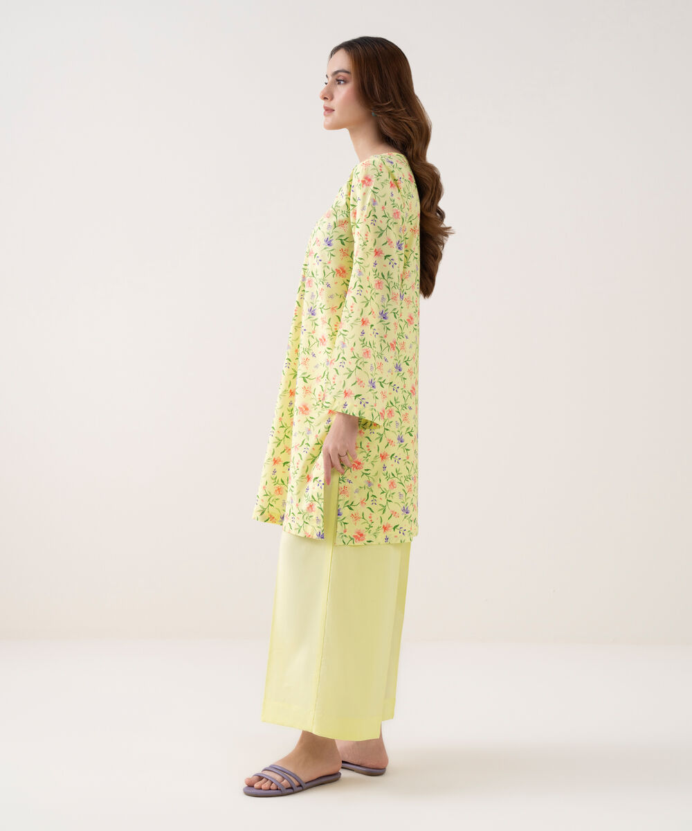 Women's RTW Cotton Viscose Embroidered Straight Yellow Shirt