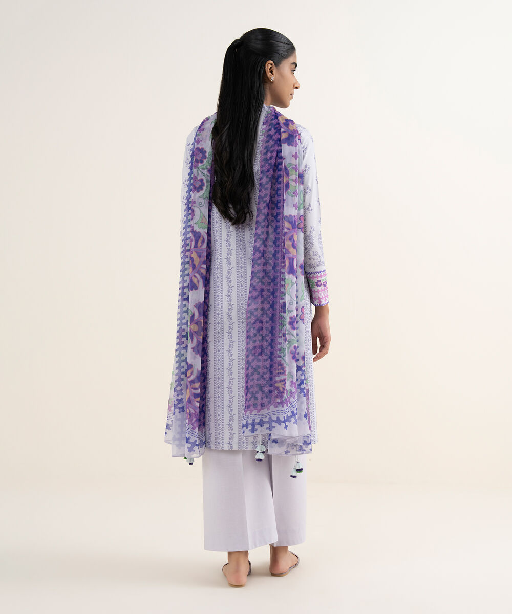 Women's Unstitched Lawn Printed Purple 3 Piece Suit
