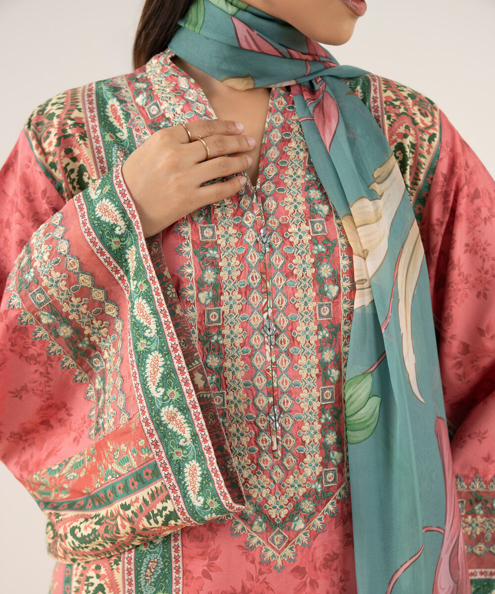 Women's Unstitched Lawn Embroidered Multi Three Piece Suit