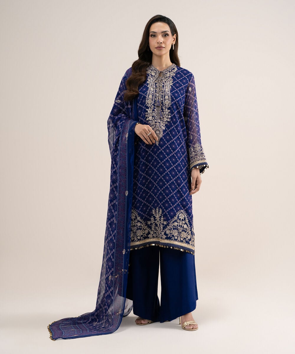 3 Piece - Embroidered Chiffon Suit