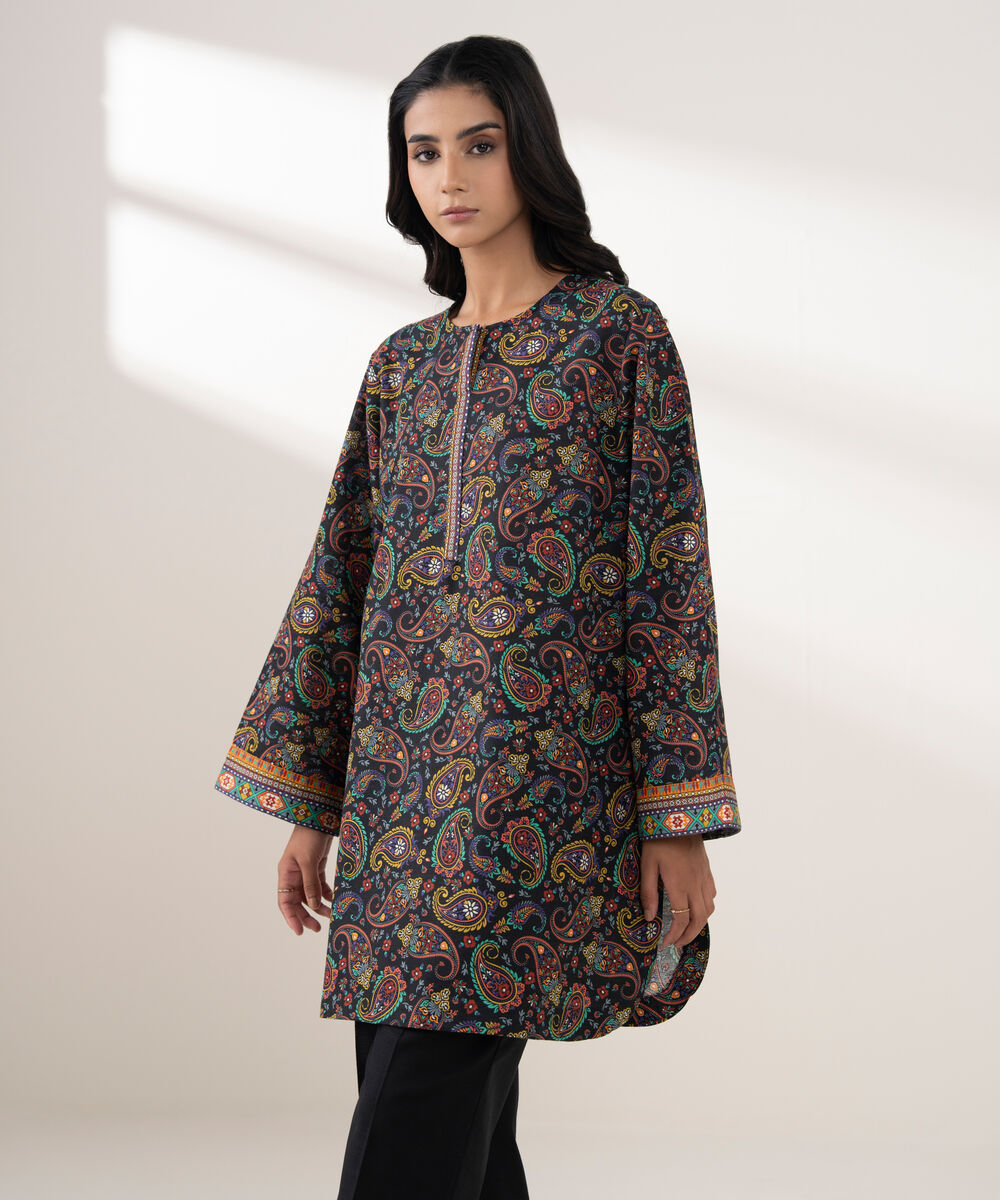 Women's RTW Khaddar Printed Black 2 Piece Suit