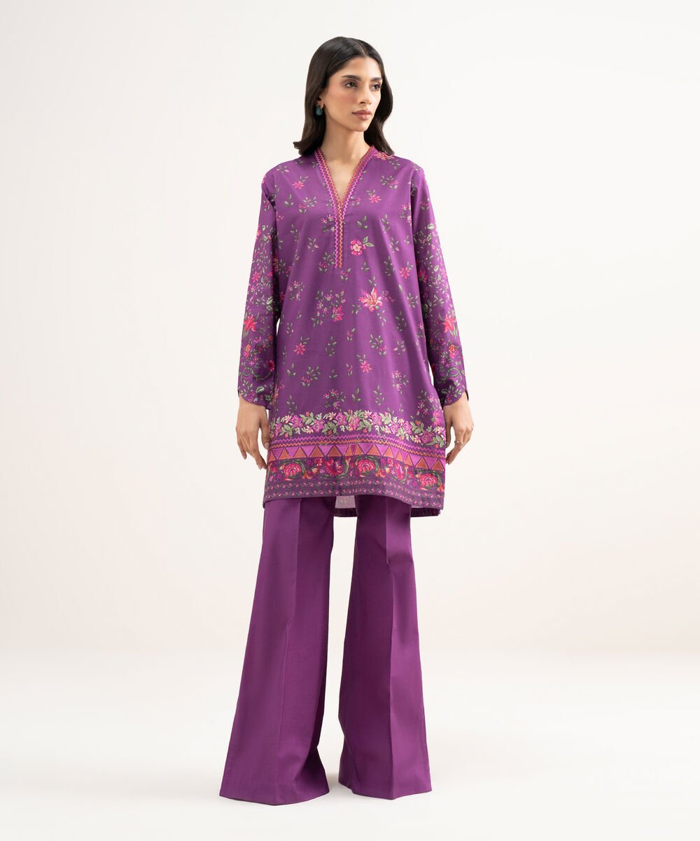 Women's Unstitched Lawn Embroidered Purple 2 Piece Suit