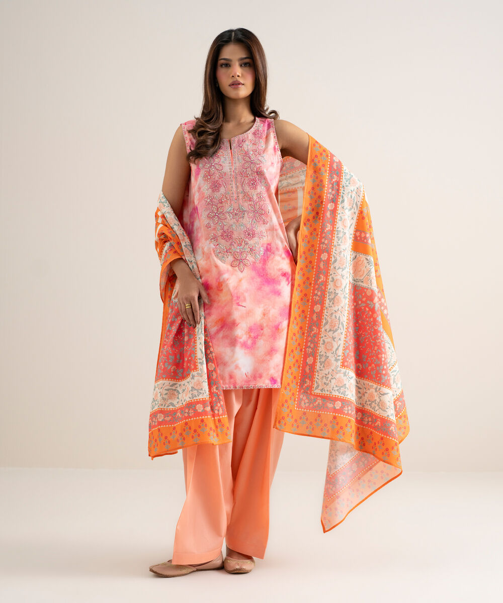 Women's Unstitched Lawn Embroidered Multi 3 Piece Suit