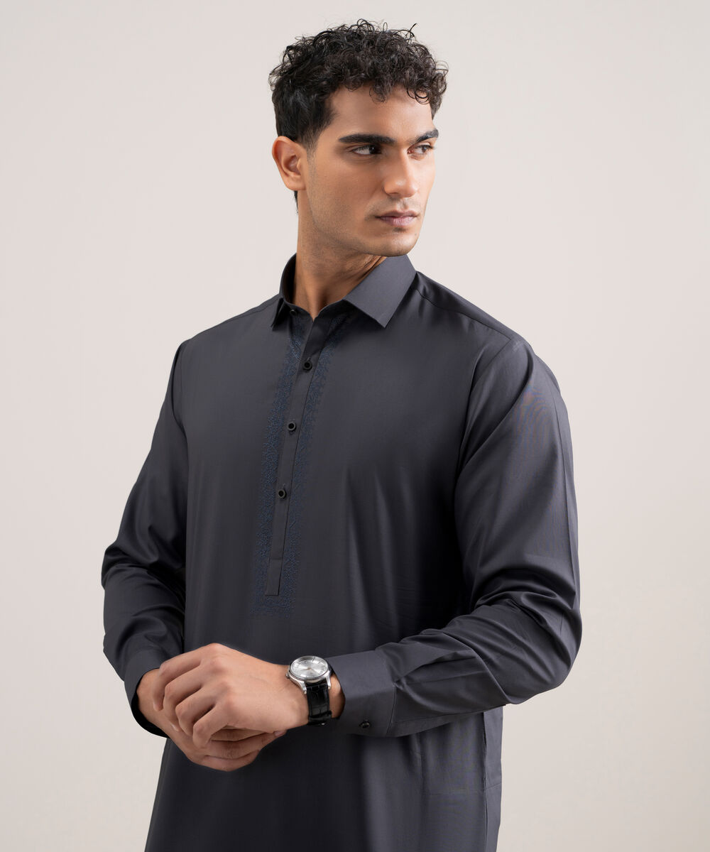 Men's Stitched Cotton Dobby Grey Suit