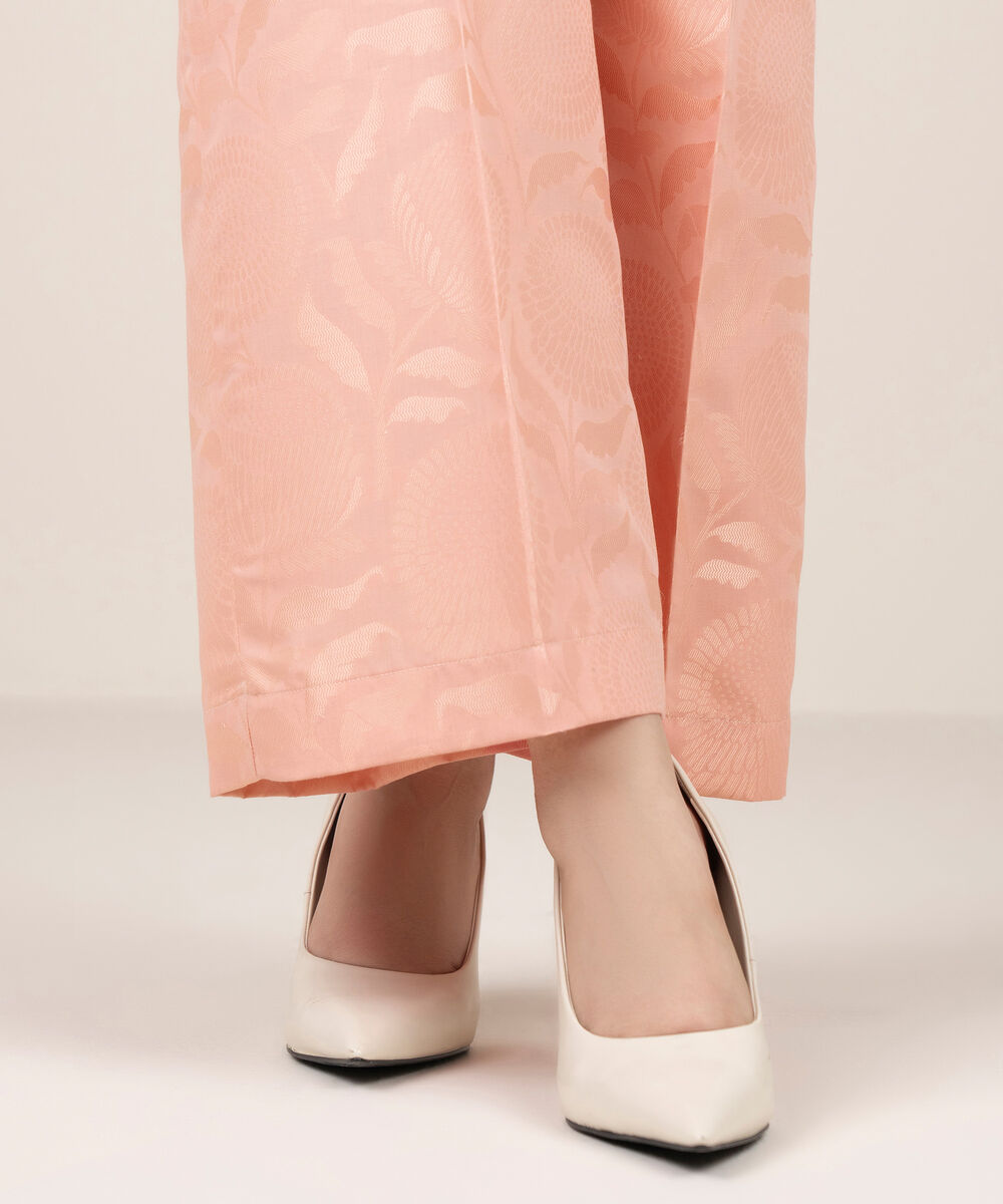 Women's RTW Self Jacquard Leno Solid Pink Culottes