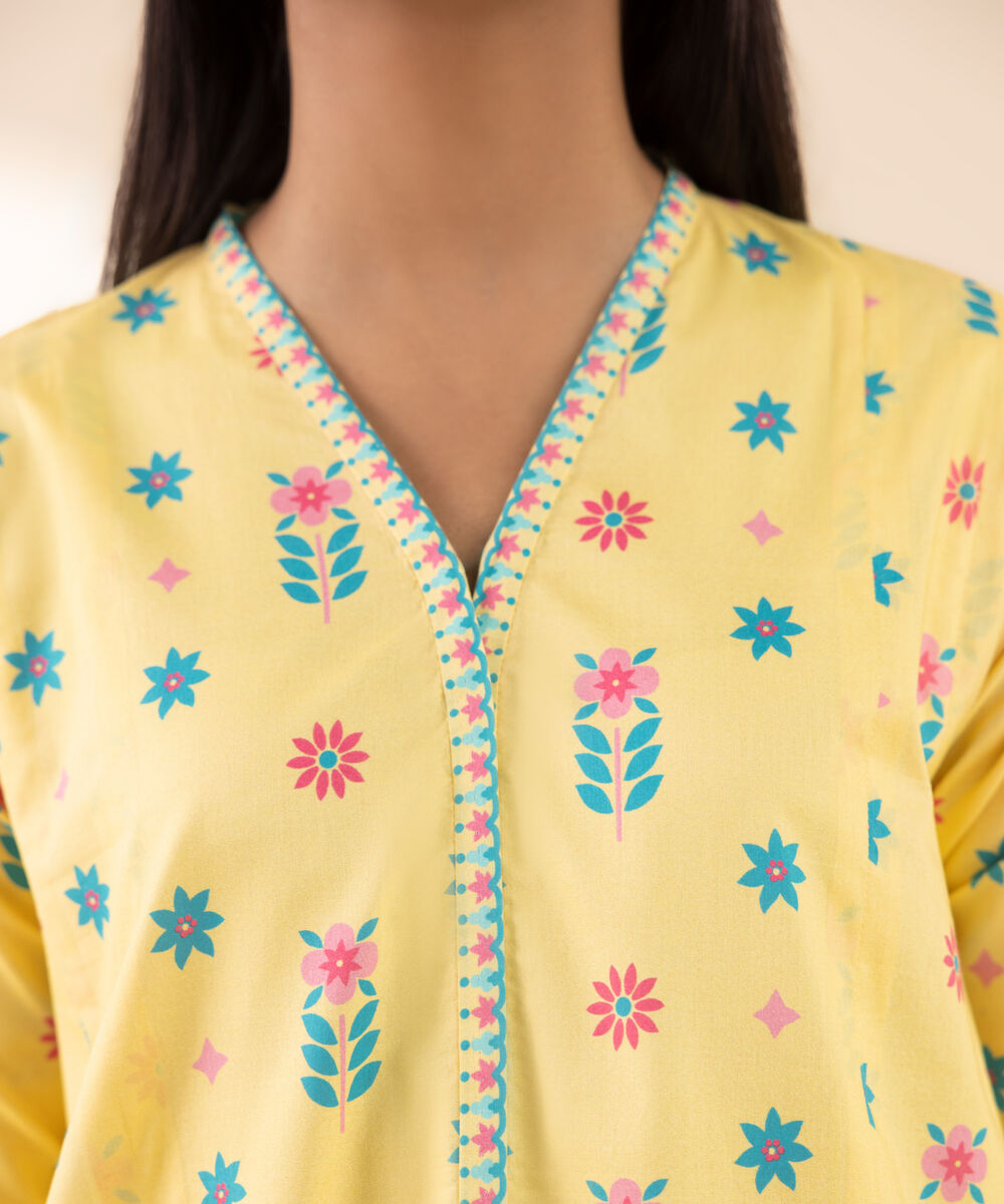 Women's Unstitched Lawn Printed Yellow 2 Piece Suit
