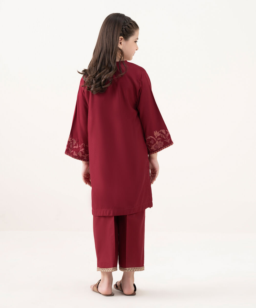 Girls Viscose Marina Maroon Dyed Kidswear Shirt and Trousers