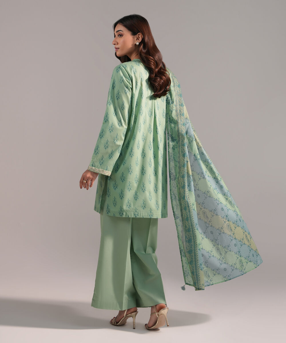 Women's RTW Cambric Embroidered Green 3 Piece Suit