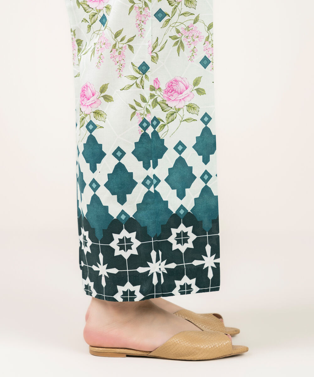 Women's RTW Cambric Printed Green Straight Pants