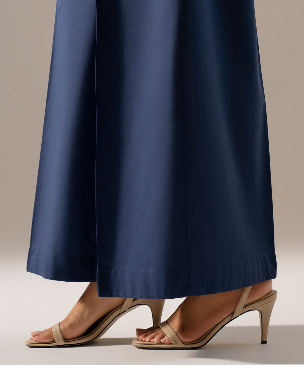 Women's RTW Cambric Solid Dark Blue Flared Pants