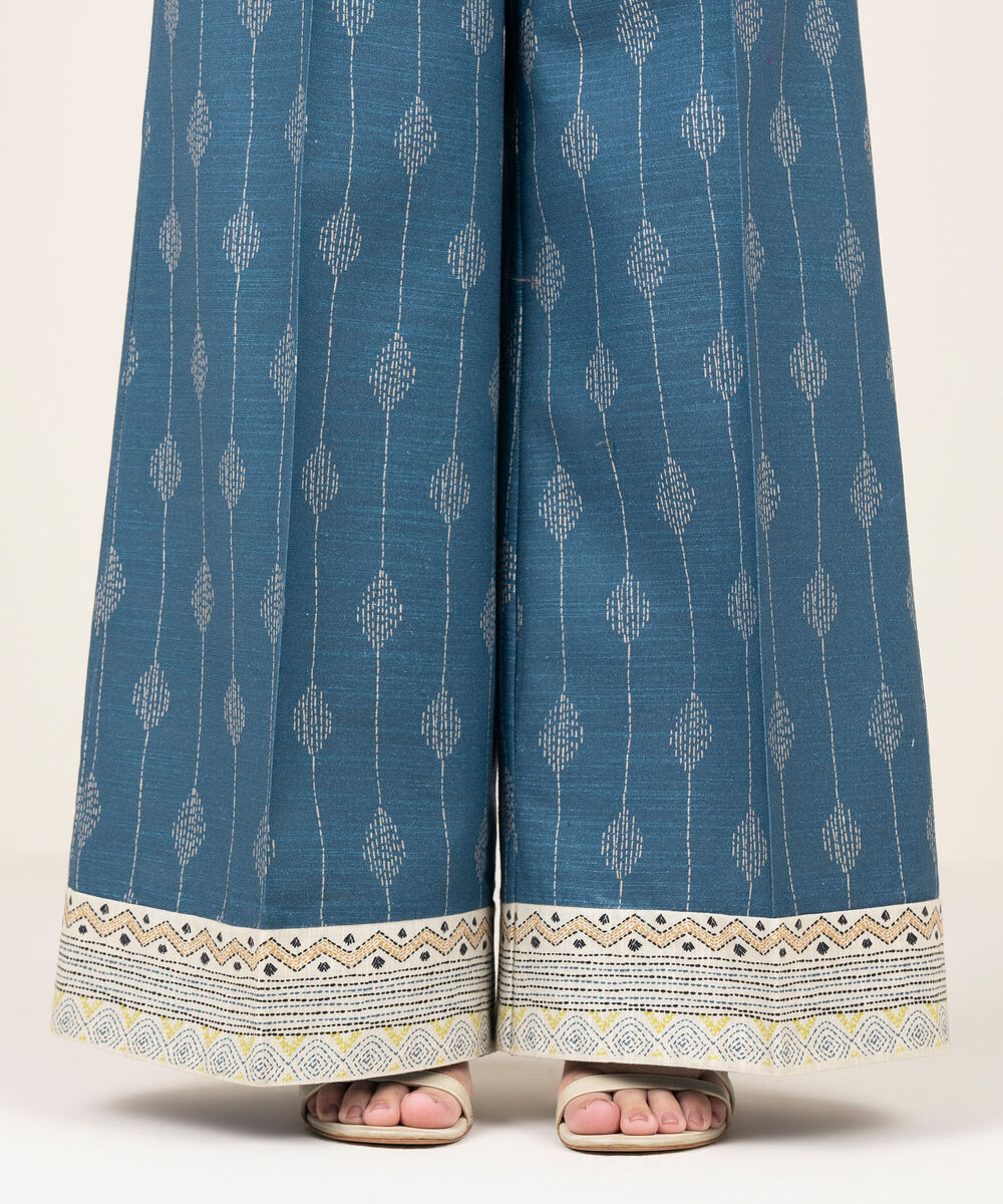 Women's RTW Khaddar Printed Blue Culottes