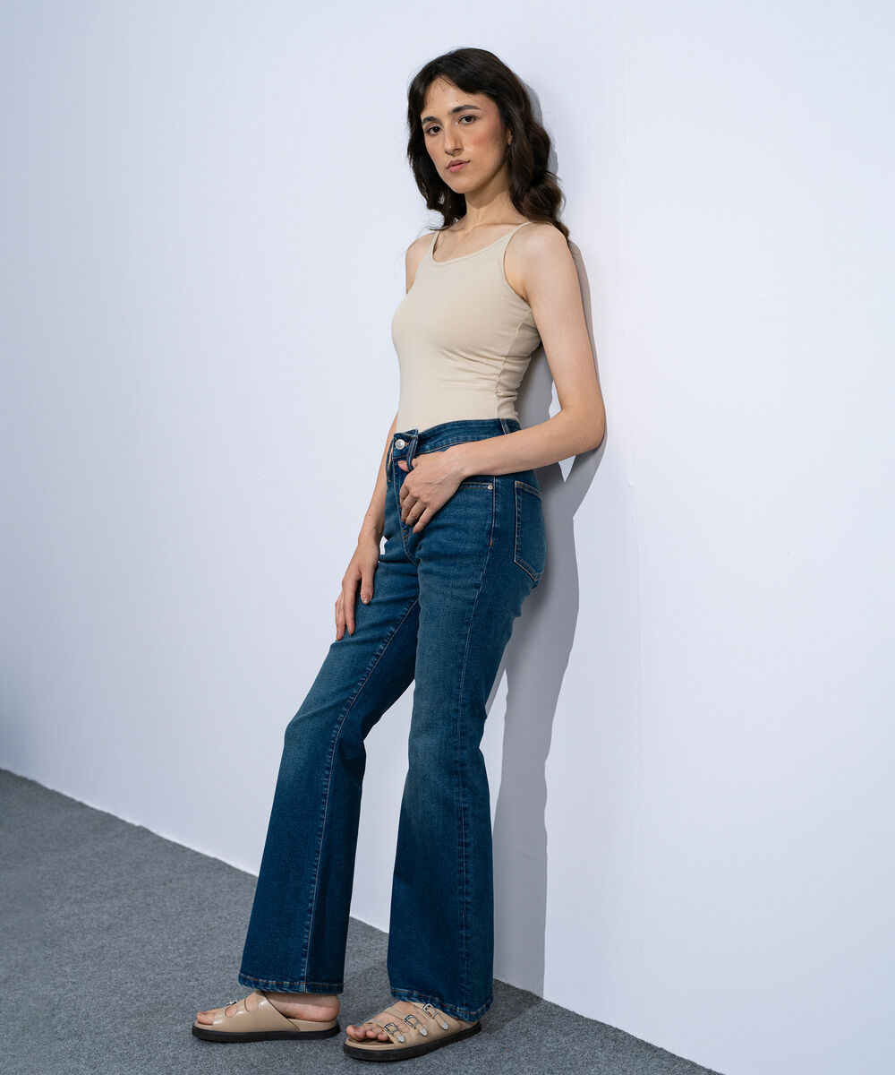 Women's Mid Wash High Rise Bootcut Jeans