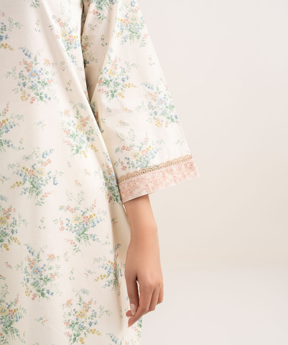 Women's Unstitched Lawn Printed Off White 3 Piece Suit