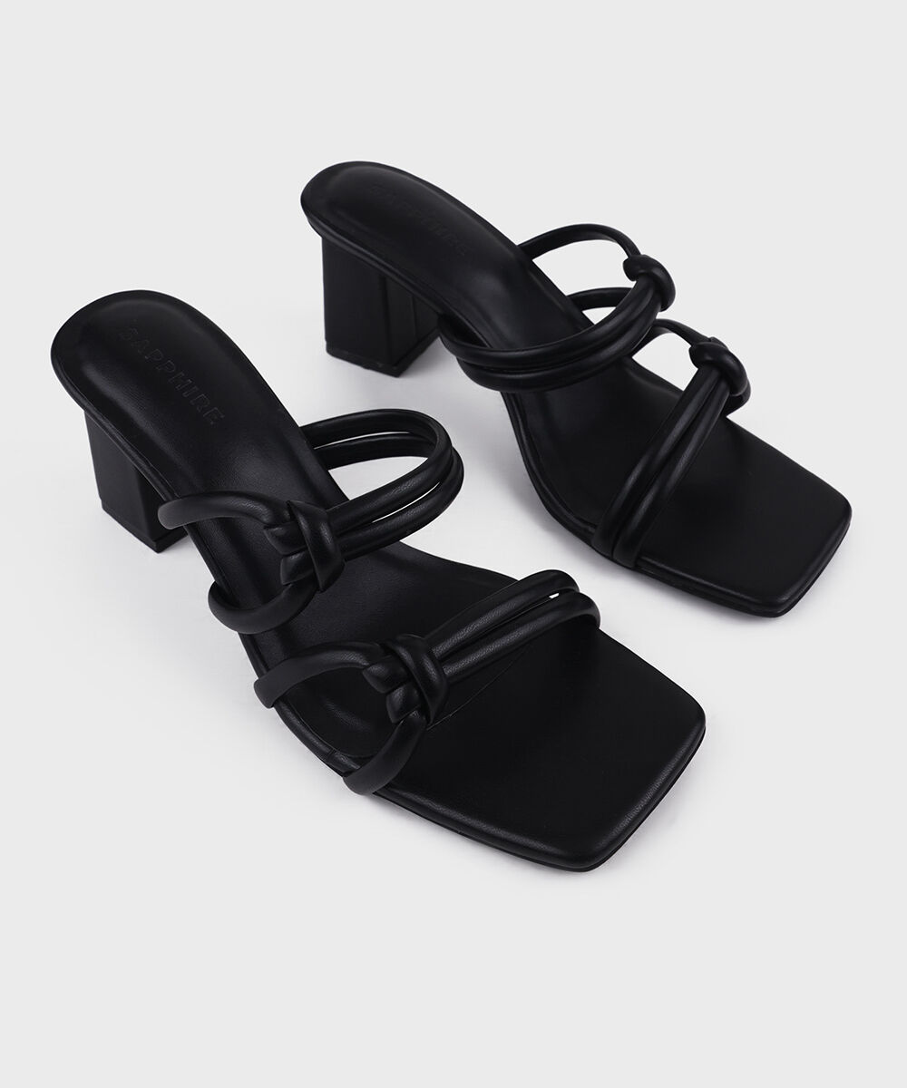 Woman - Black Knot Detail Block Heels