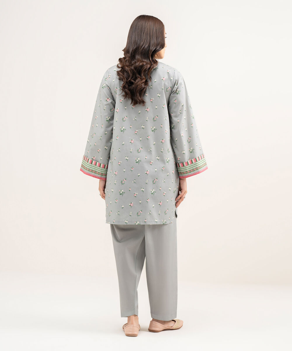 Women's Unstitched Lawn Printed Grey 2 Piece Suit