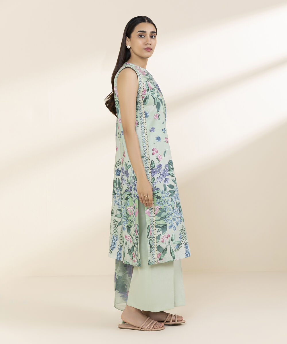 Unstitched Women's Green Lawn 3 Piece Suit