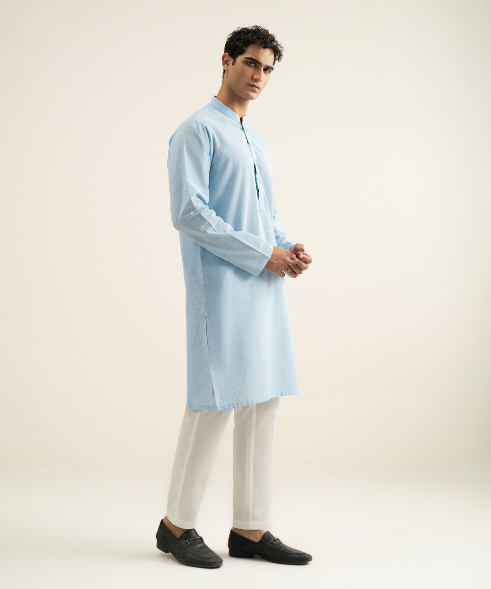 Men's light blue Yarn Dyed Cotton Kurta