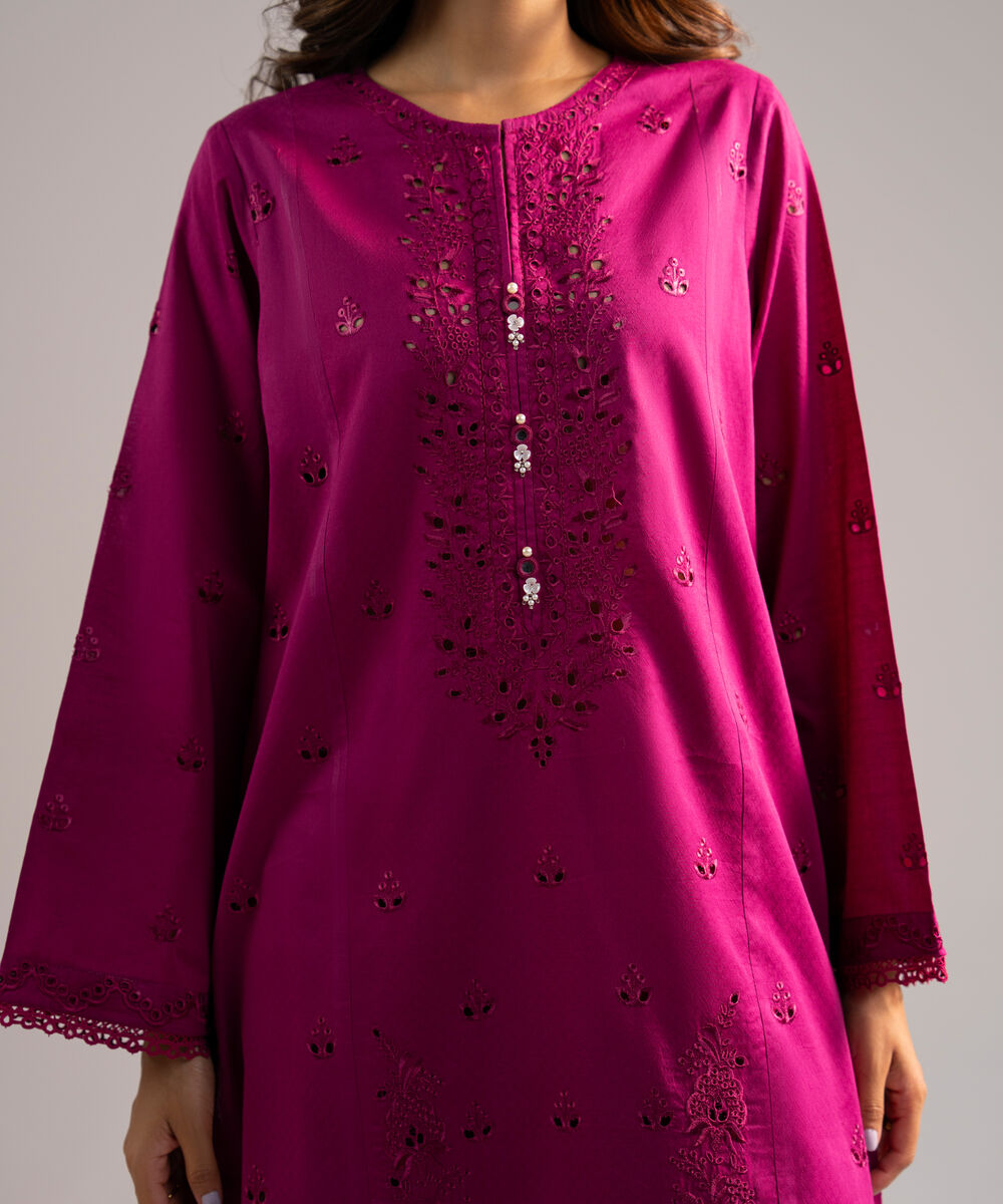Women's RTW Dobby Embroidered Pink 2 Piece Suit